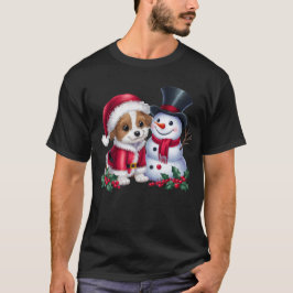 Kerst Schattigee puppy en vrolijke sneeuwman T-shirt