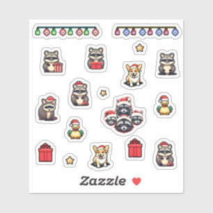 Kerst Schattigee Raccoons 8 bit pixel pictogrammen Sticker