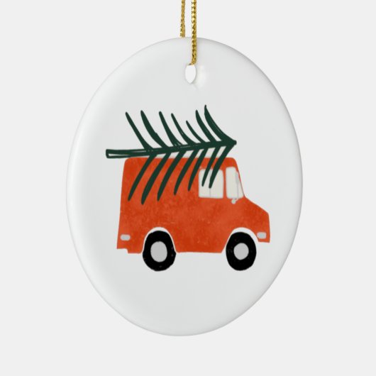 Kerst Schattigee rode pick-up met boom Keramisch Ornament (Rechts)