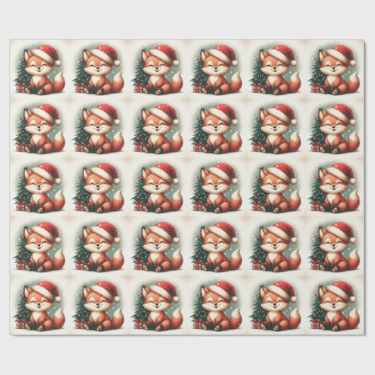 Kerst Schattigee Santa Fox geschenkdoos Cadeaupapier (Vlak)