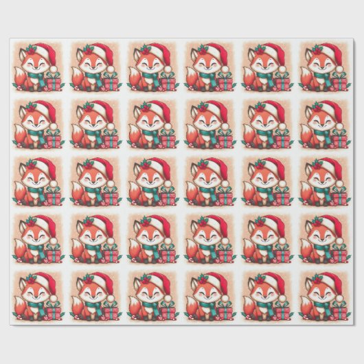 Kerst Schattigee Santa Fox geschenkdoos Cadeaupapier (Vlak)