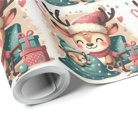 Kerst Schattigee Santa Reindeer geschenkdoos en pu Cadeaupapier (Rol Hoek)