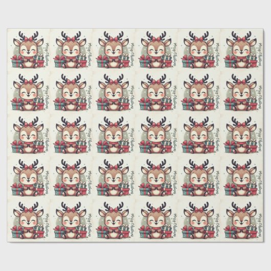 Kerst Schattigee Santa Reindeer geschenkdozen Cadeaupapier (Vlak)