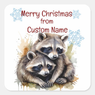 Kerst Schattigee Wasbeer Paar Dier Aanpassen Vierkante Sticker
