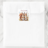Kerst Schattigee Waterverf Eekhoorns Wildlife Vierkante Sticker (Tas)