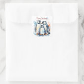 Kerst Schattigee Waterverf Penguin Familiedieren Vierkante Sticker (Tas)