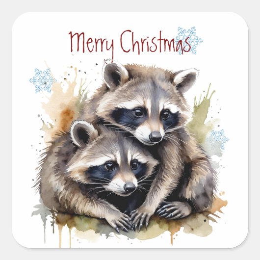 Kerst Schattigee Waterverf Wasberen Wildlife Vierkante Sticker (Voorkant)