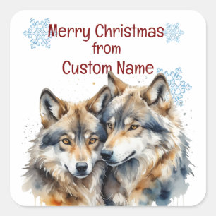 Kerst Schattigee Wolven Paar Dier Aanpassen Vierkante Sticker