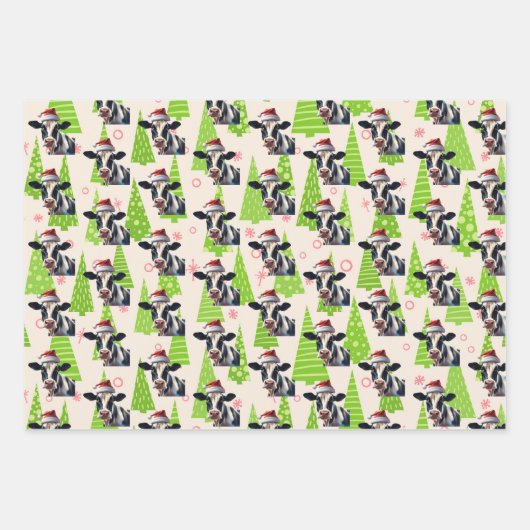 Kerst Schattigee zuivel Koe Santa Hat Holiday Boer Inpakpapier Vel (Voorkant)
