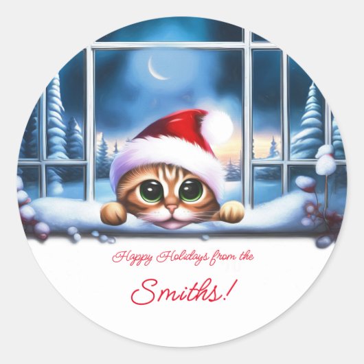 Kerst Schattigeste Prettige feestdagen Cat Ronde Sticker (Voorkant)