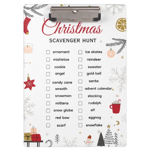Kerst Schatzoek Checklist Kunst Klembord (Voorkant)