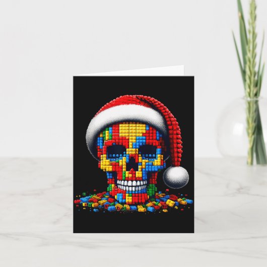Kerst Schedel Kerstman Hoed Blok Stenen Master Bou Kaart (Voorkant)