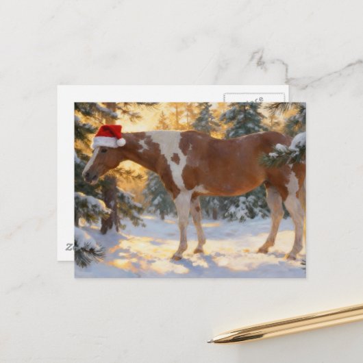 Kerst Schilder Paard Merrie Winter Bos Briefkaart (Voorkant / Achterkant in situ)
