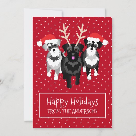 Kerst Schnauzers Flat Vakantie Kaart (Voorkant)