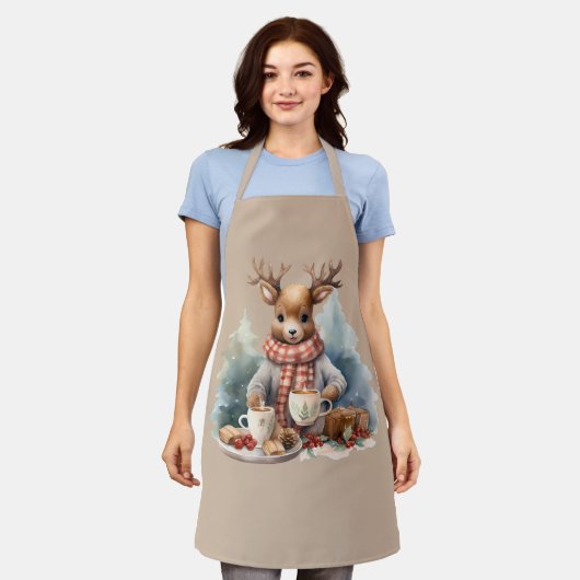 Kerst schort hertenillustratie rustiek (Gedragen)
