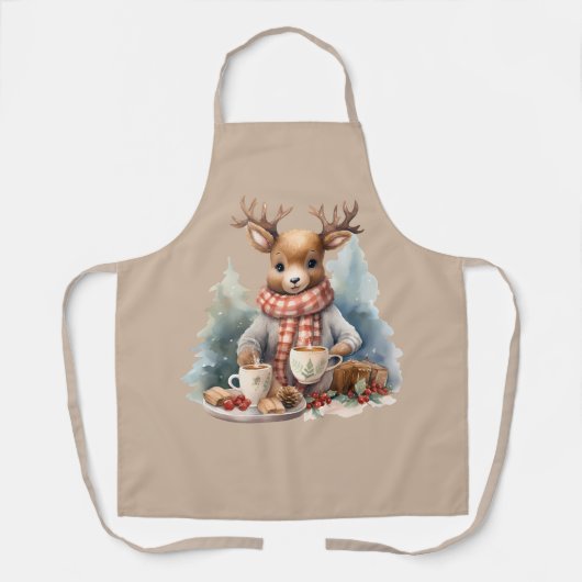 Kerst schort hertenillustratie rustiek (Voorkant)