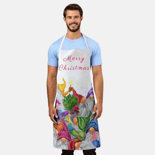 Kerst Schort met Happy Gnomes Party (Gedragen)