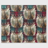 Kerst Schots Tartan denim blauw Rendier Cadeaupapier (Vlak)