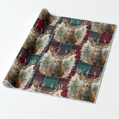 Kerst Schots Tartan denim blauw Rendier Cadeaupapier (Uitgerold)