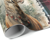 Kerst Schots Tartan denim blauw Rendier Cadeaupapier (Rol Hoek)