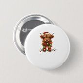 Kerst Schotse Highland Koe Classic T-shirt Ronde Button 5,7 Cm (Voorkant /achterkant)