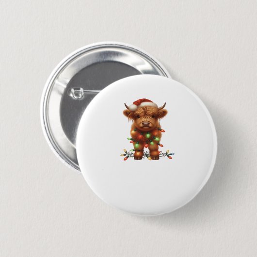 Kerst Schotse Highland Koe Classic T-shirt Ronde Button 5,7 Cm (Voorkant /achterkant)