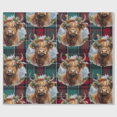 Kerst Schotse Tartan denim blauw Highlander Cadeaupapier (Vlak)