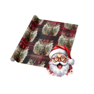 Kerst Schotse Tartan donkerrode rendieren Cadeaupapier