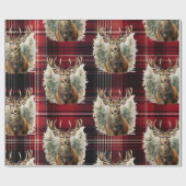 Kerst Schotse Tartan donkerrode rendieren Cadeaupapier (Vlak)