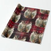 Kerst Schotse Tartan donkerrode rendieren Cadeaupapier (Uitgerold)