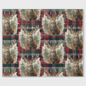 Kerst Schotse Tartan groen rood rendier Cadeaupapier (Vlak)