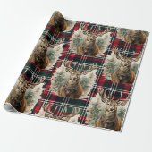 Kerst Schotse Tartan groen rood rendier Cadeaupapier (Uitgerold)