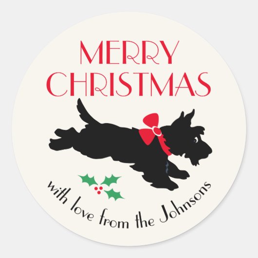 Kerst Schotse Terriër Custom Red Ronde Sticker (Voorkant)