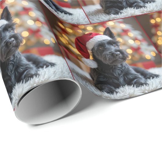 Kerst Schotse Terriër op bont Cadeaupapier (Rol Hoek)