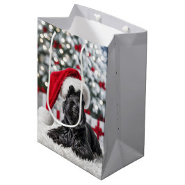 Kerst Schotse Terriër op een wit tapijt Medium Cadeauzakje