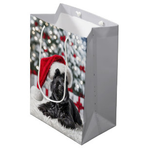 Kerst Schotse Terriër op een wit tapijt Medium Cadeauzakje