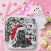 Kerst Schotse Terriër op een wit tapijt Papieren Bordje (Feest)