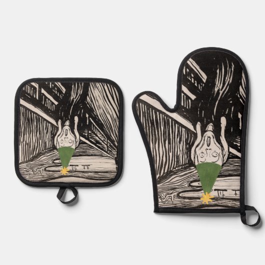 Kerst Schreeuw Donkere Humor Grappig Existentieel Ovenwant & Pannenlap Set (Voorkant)