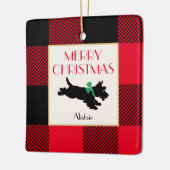 Kerst Scottie Hond Foto Buffel Plaid Rood Keramisch Ornament (Links)