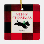 Kerst Scottie Hond Foto Buffel Plaid Rood Keramisch Ornament (Voorkant)