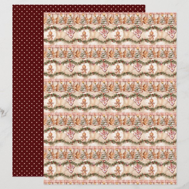 Kerst scrapbookpapier met vintage uitstraling (Voorkant / Achterkant)