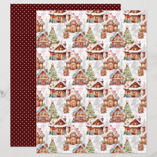 Kerst scrapbookpapier met vintage uitstraling (Voorkant / Achterkant)