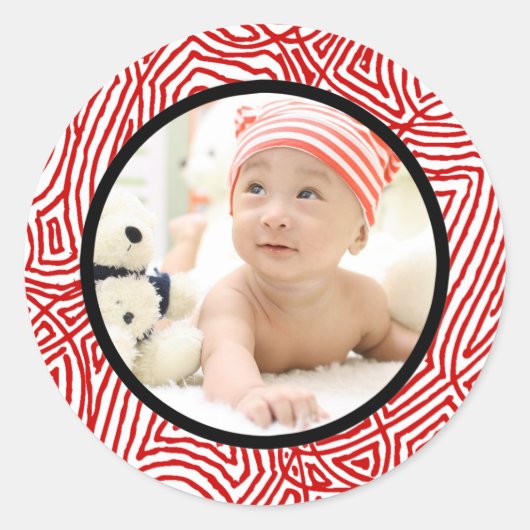 Kerst Scribbleprint Border - Rood en Zwart Ronde Sticker (Voorkant)