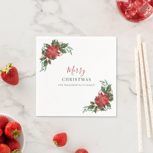 Kerst Script Botanische Waterverf Feestdagen Servet (Insitu)