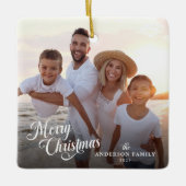 Kerst Script Foto Boho Groenelementen Kerstmis Keramisch Ornament (Voorkant)