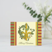 Kerst Scroll Fleur de lis Feestdagenkaart (Staand voorkant)