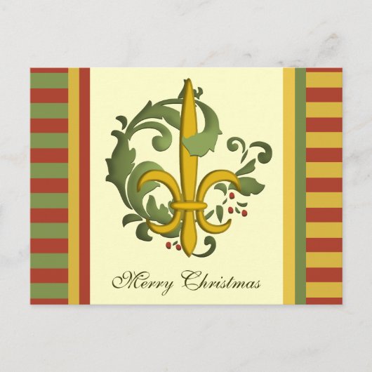 Kerst Scroll Fleur de lis Feestdagenkaart (Voorkant)