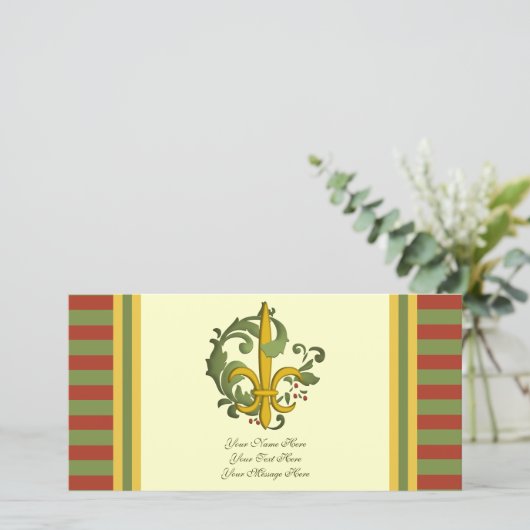 Kerst Scroll Fleur de lis Feestdagenkaart (Staand voorkant)