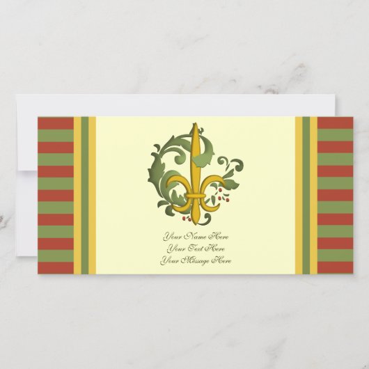 Kerst Scroll Fleur de lis Feestdagenkaart (Voorkant)