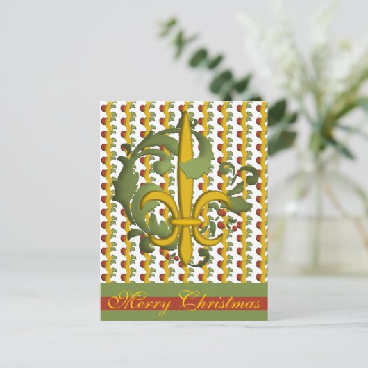 Kerst Scroll Fleur de lis Feestdagenkaart (Staand voorkant)